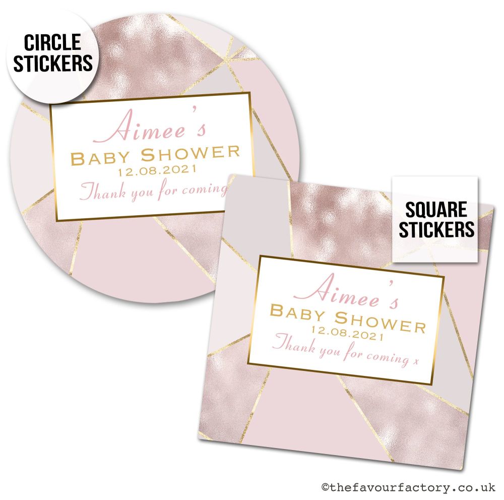 Baby Shower Stickers Geometric Rose Gold x1 A4 Sheet.