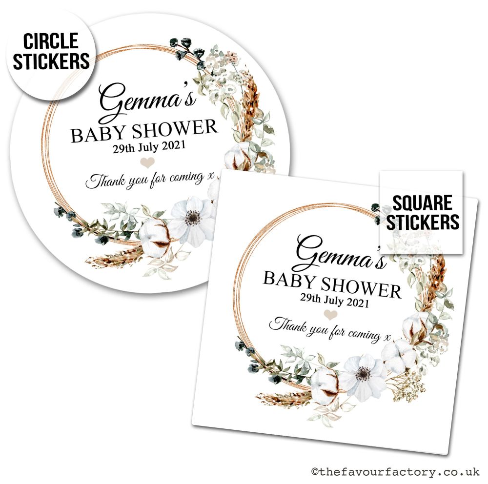 Baby Shower Stickers Bohemian Wreath x1 A4 Sheet.