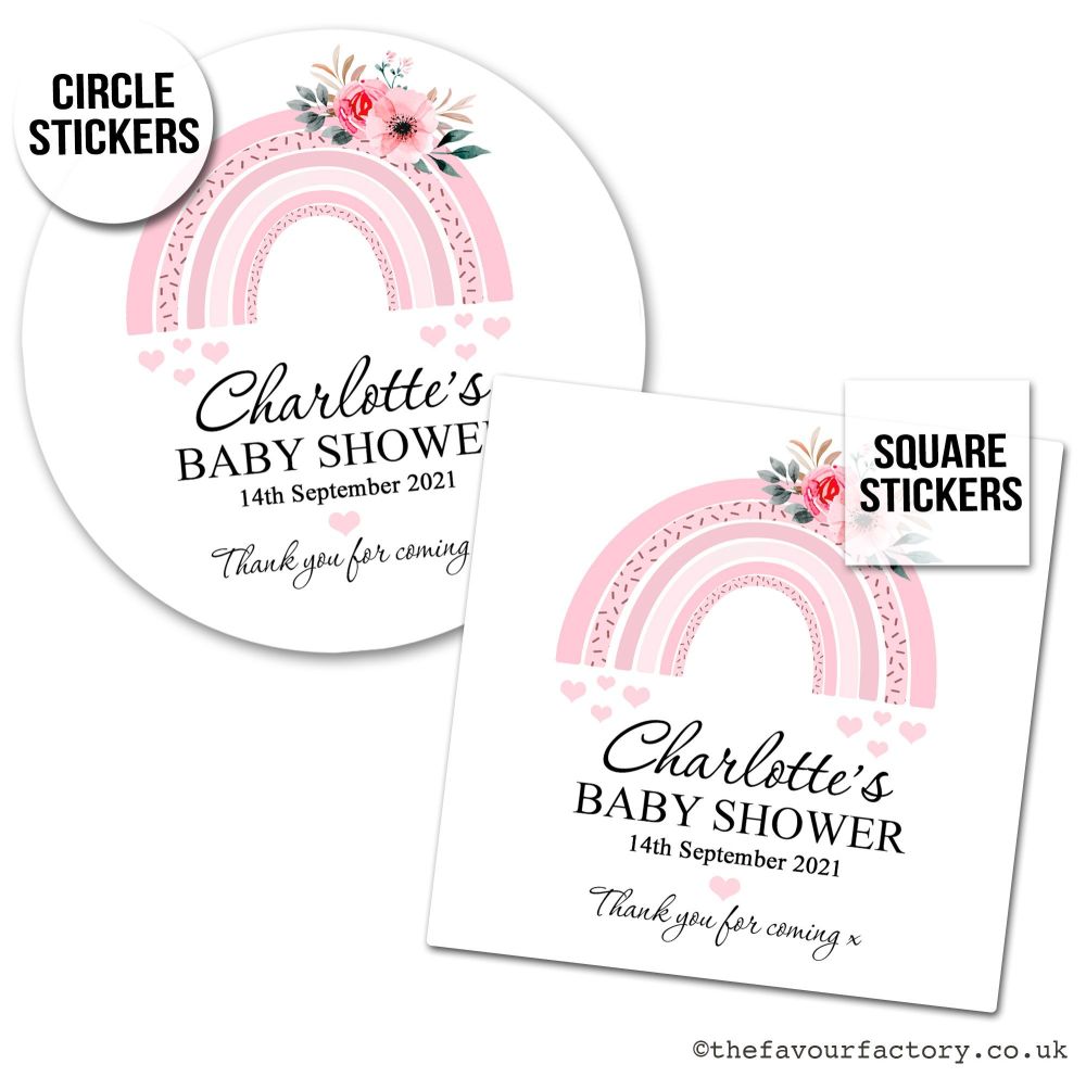 Baby Shower Stickers Pink Floral Rainbow x1 A4 Sheet.
