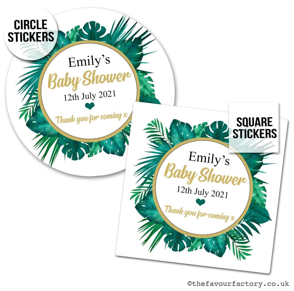 Baby Shower Stickers Tropical Palm Leaves x1 A4 Sheet.