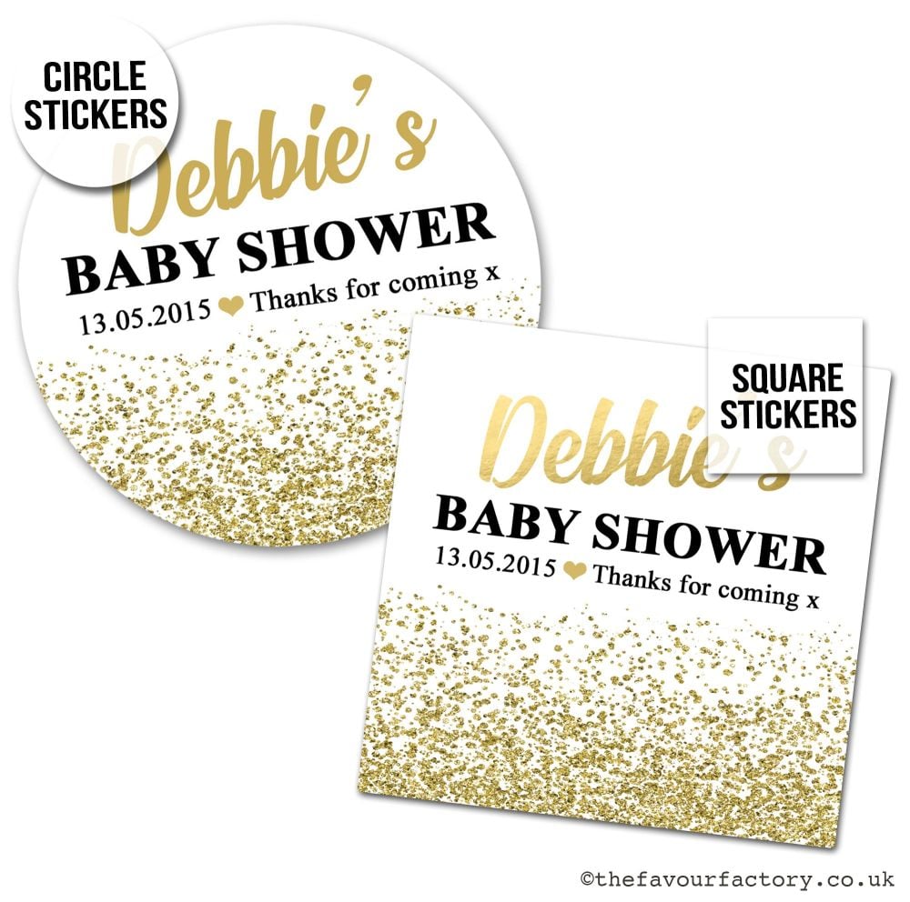 Baby Shower Stickers Gold Glitter Confetti x1 A4 Sheet.
