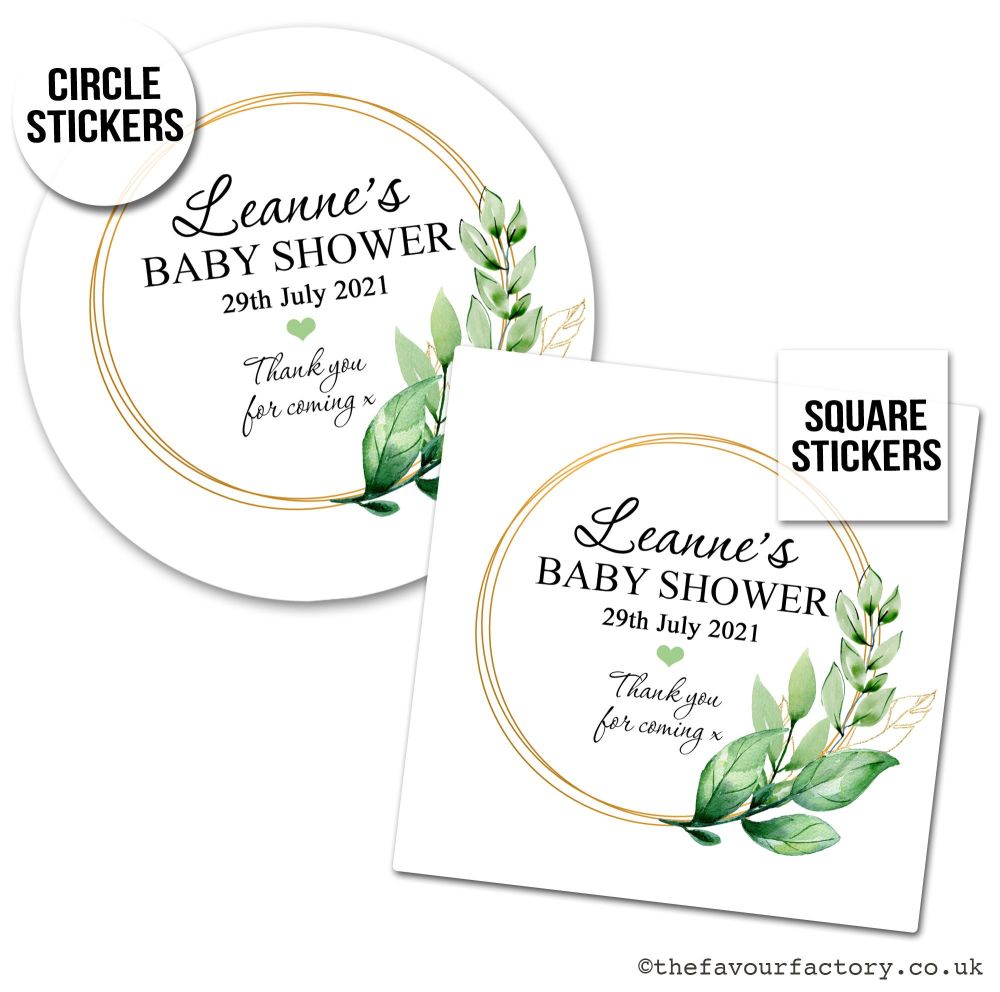 Baby Shower Stickers Botanical Gold Frame x1 A4 Sheet.