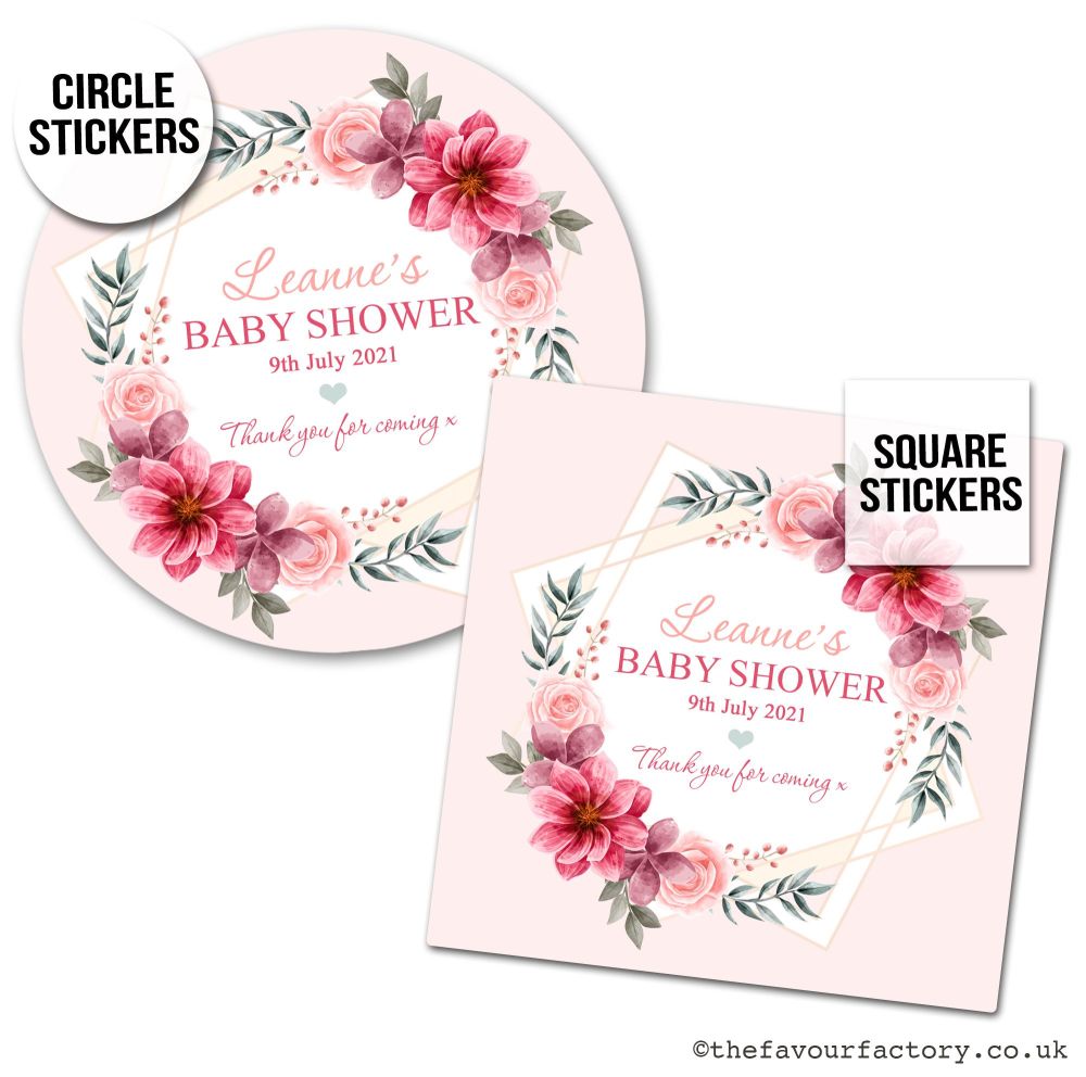 Baby Shower Stickers Floral Star Frame x1 A4 Sheet.