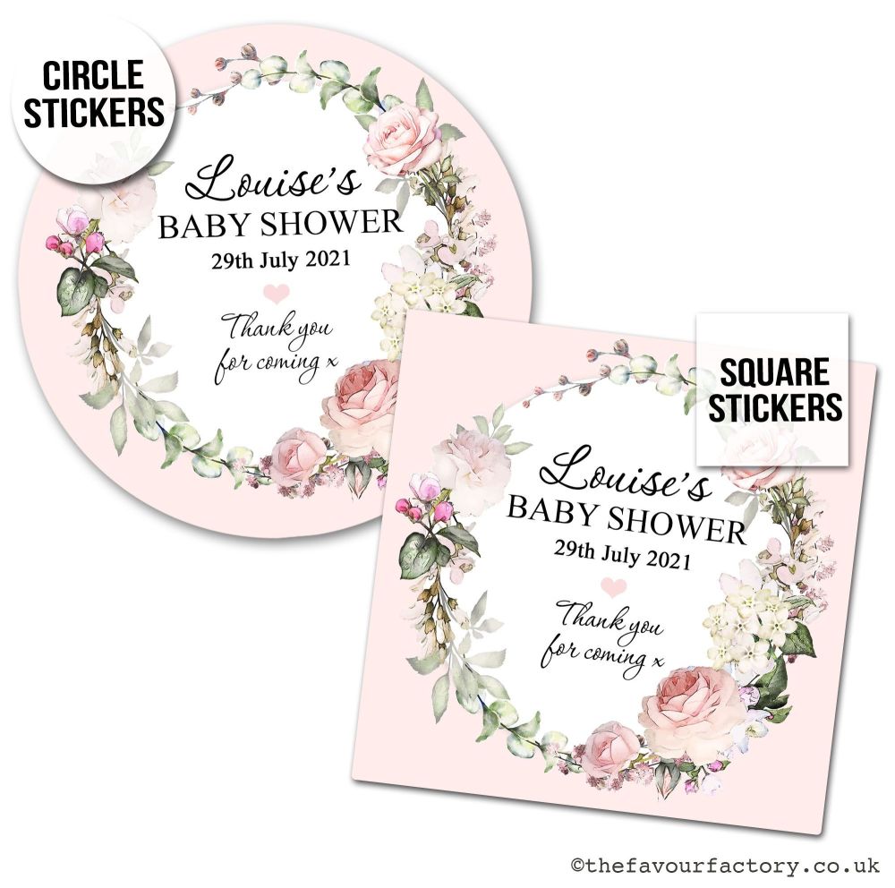 Baby Shower Stickers Vintage Roses Wreath x1 A4 Sheet.