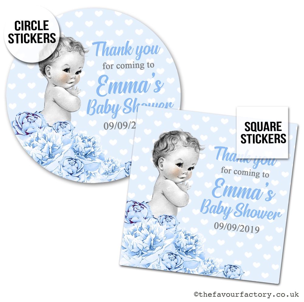 Baby Shower Stickers Vintage Baby Boy x1 A4 Sheet.