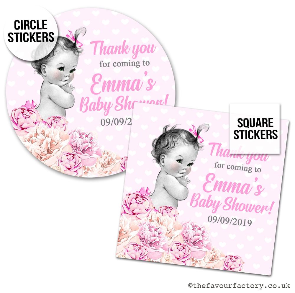 Baby Shower Stickers Vintage Baby Girl x1 A4 Sheet.