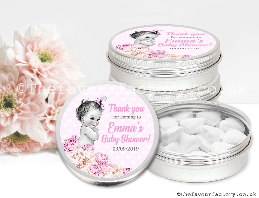 Baby Shower Favour Tins Vintage Baby Girl x1