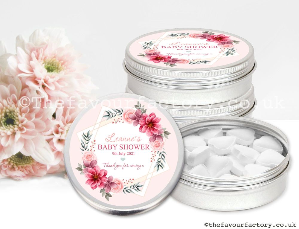 Baby Shower Favour Tins Rose Floral Star x1