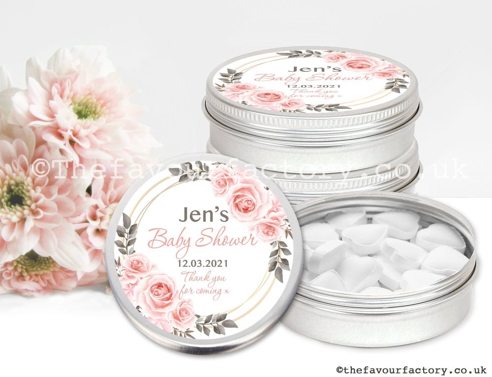 Baby Shower Favour Tins Blush Roses Frame x1