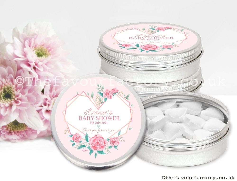 Baby Shower Favour Tins Geometric Floral Heart x1