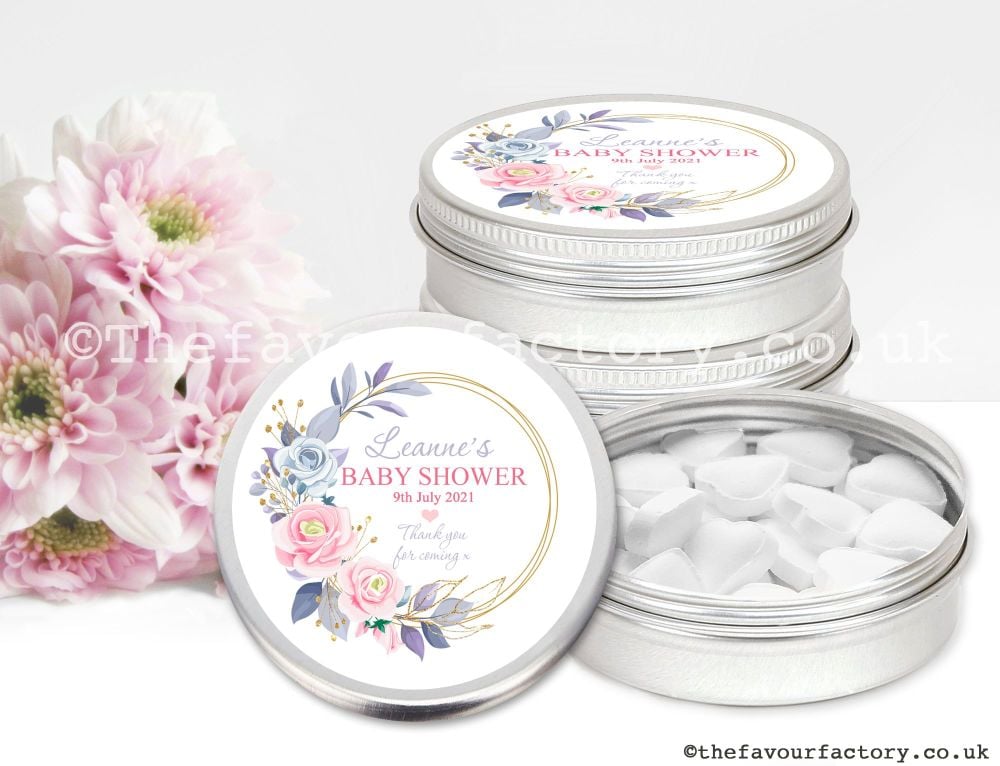 Baby Shower Favours Mint Tins Floral Gold Frame x1