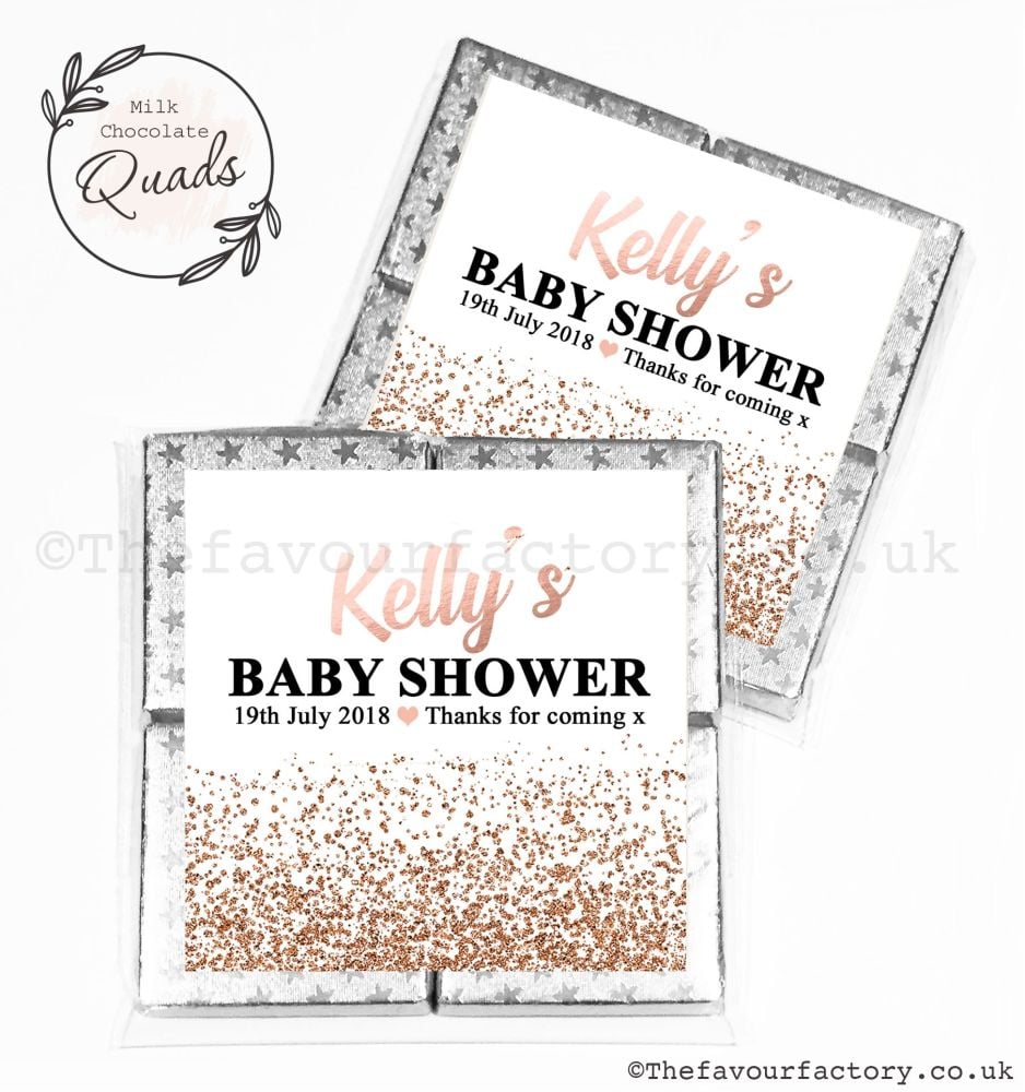 Baby Shower Chocolate Quads Favours Rose Gold Glitter Confetti x1