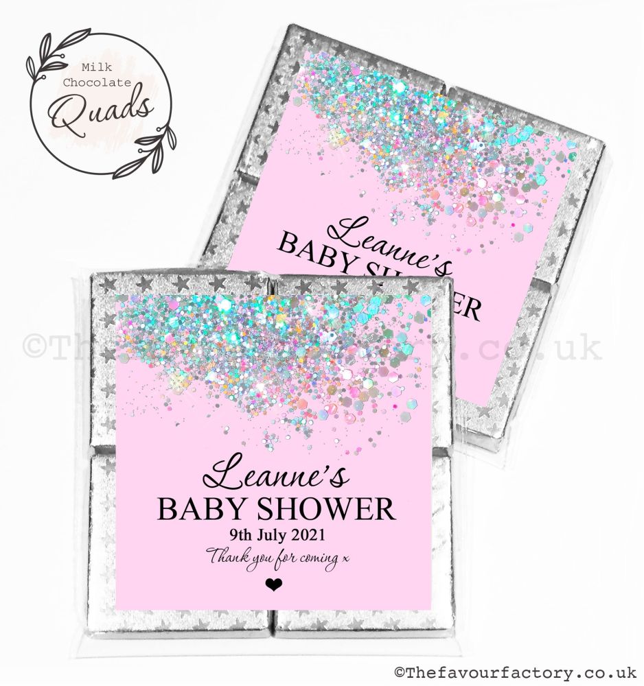 Baby Shower Chocolate Quads Favours Pink Glitter Confetti x1