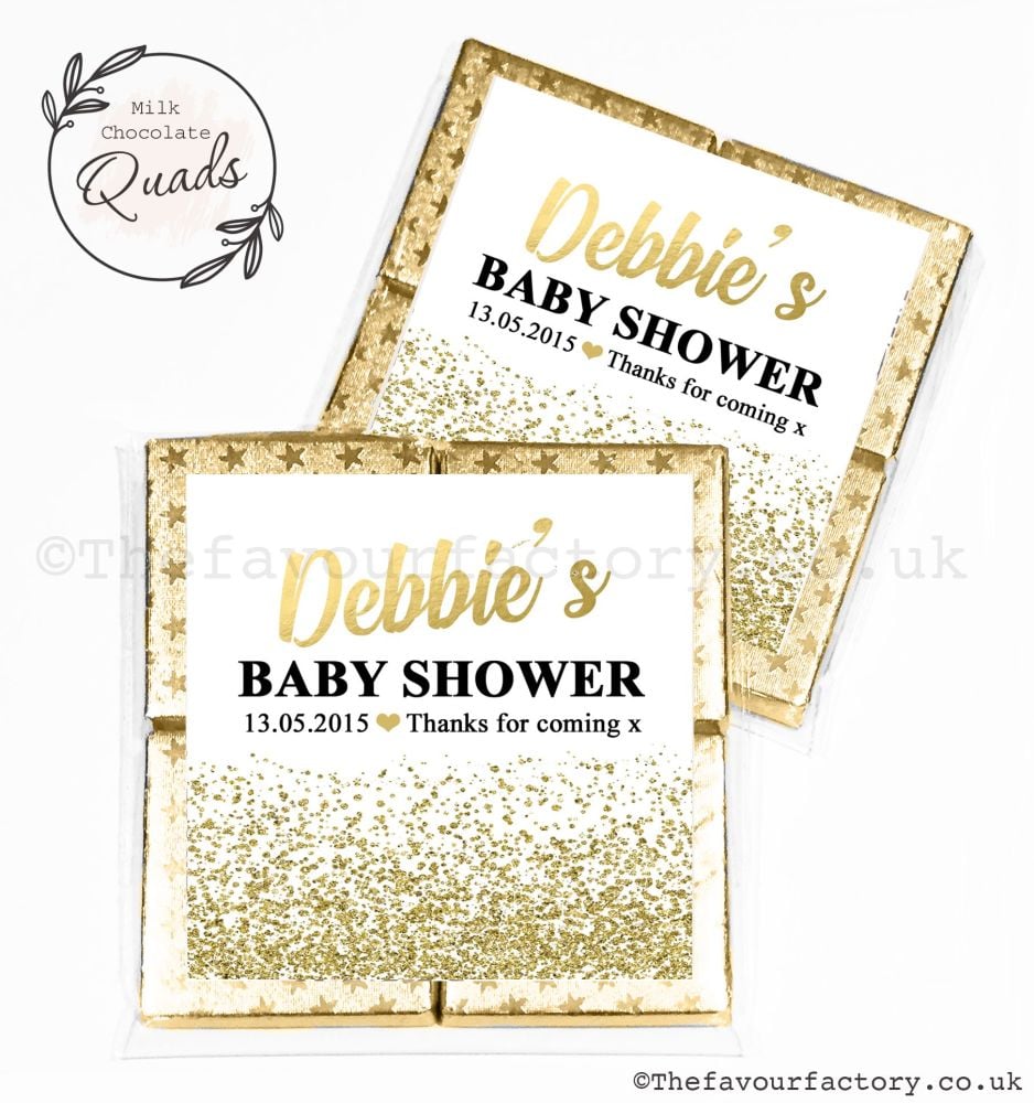 Baby Shower Chocolate Quads Favours Gold Glitter Confetti x1