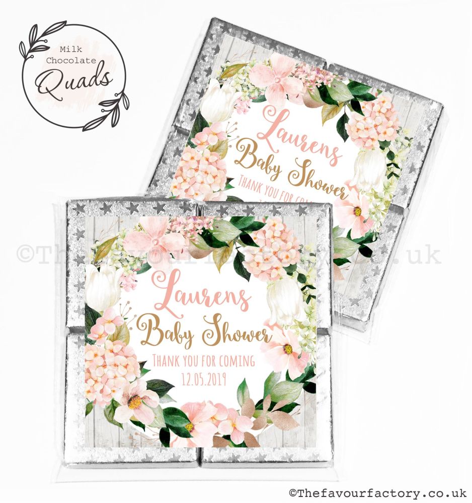 Baby Shower Chocolate Quads Favours Blush Hydrangeas x1