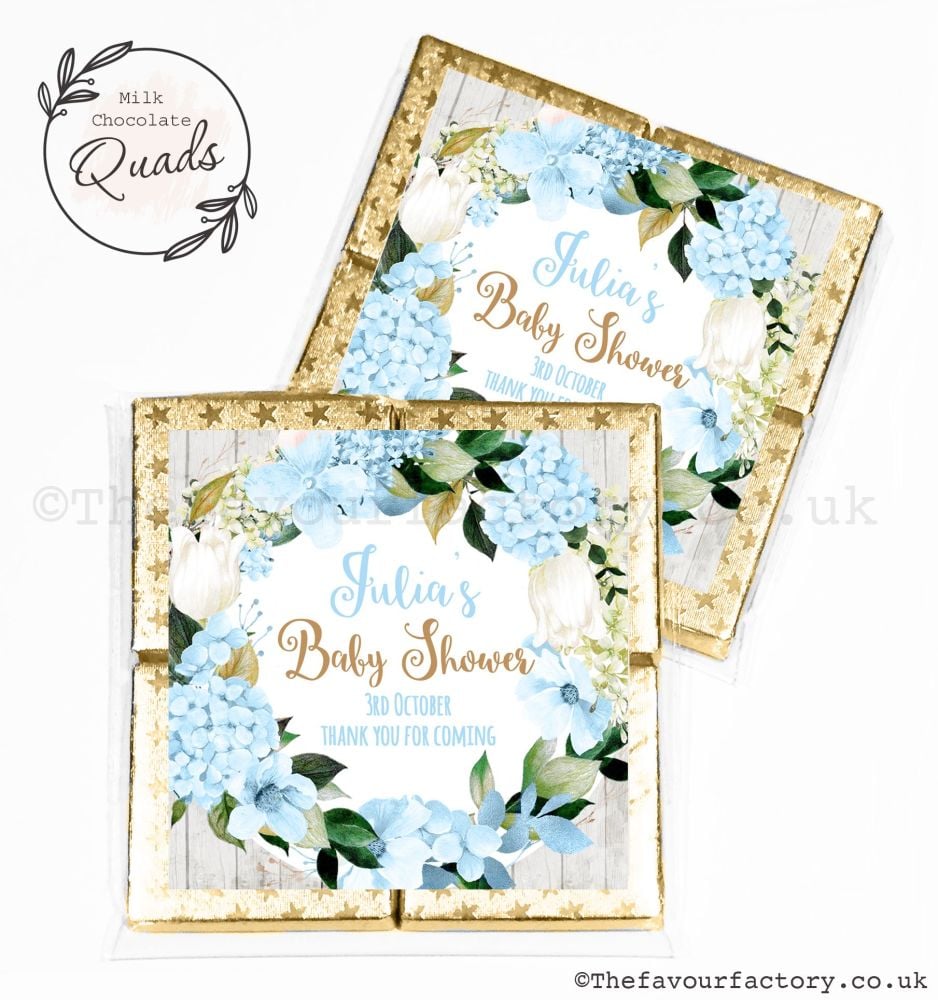 Baby Shower Chocolate Quads Favours Blue Hydrangeas x1