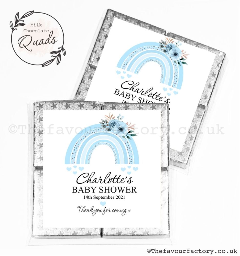 Baby Shower Chocolate Quads Favours Blue Floral Rainbow x1