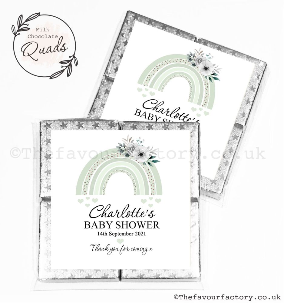 Baby Shower Chocolate Quads Favours Green Floral Rainbow x1