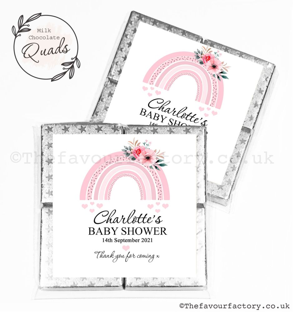 Baby Shower Chocolate Quads Favours Pink Floral Rainbow x1