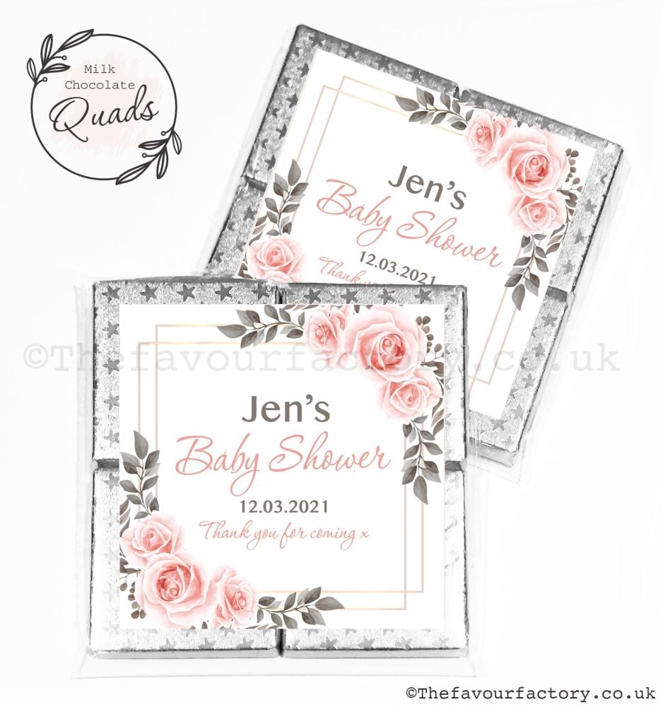 Baby Shower Chocolate Quads Favours Blush Roses Frame x1
