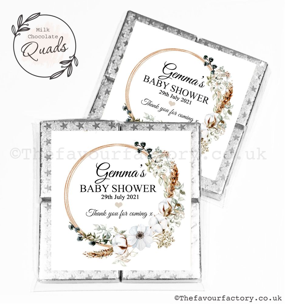 Baby Shower Chocolate Quads Favours Bohemian Wreath x1