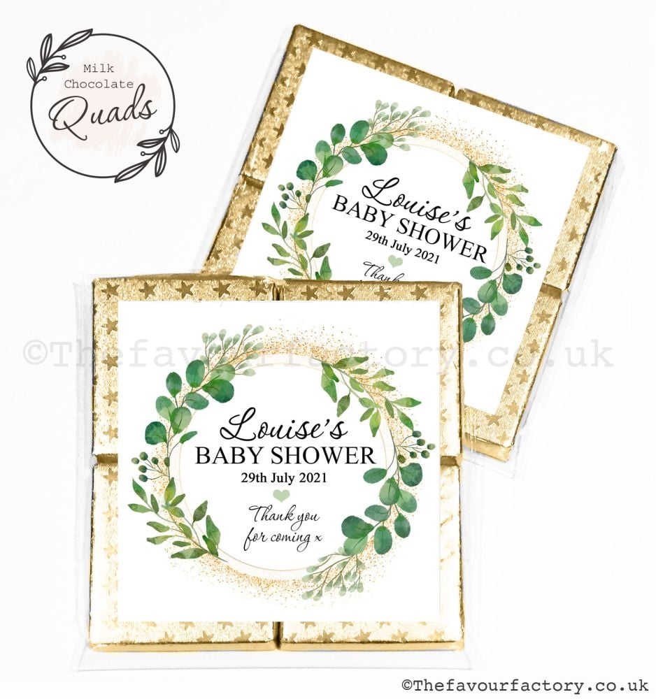 Baby Shower Chocolate Quads Favours Botanical Gold Dust x1