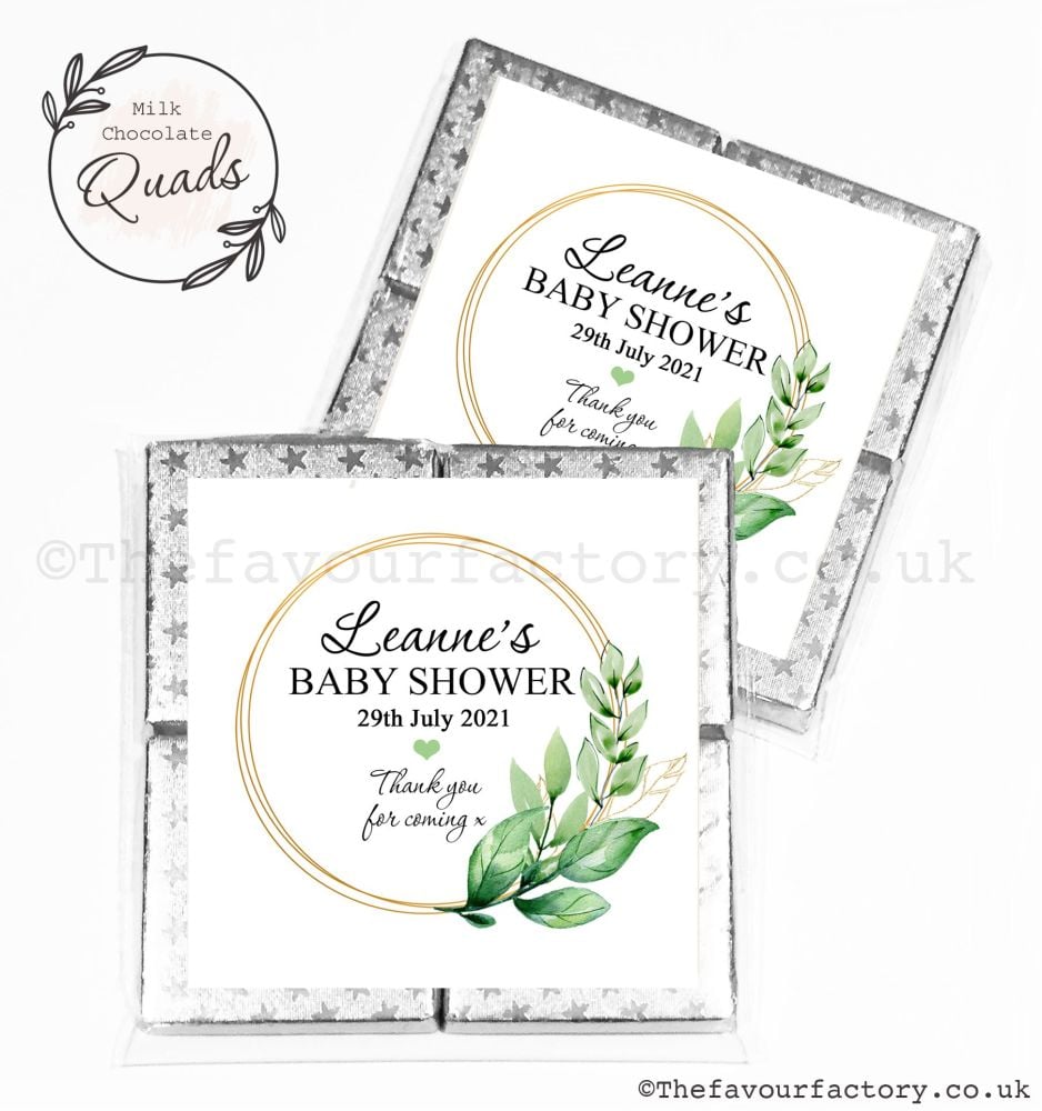 Baby Shower Chocolate Quads Favours Botanical Gold Frame x1