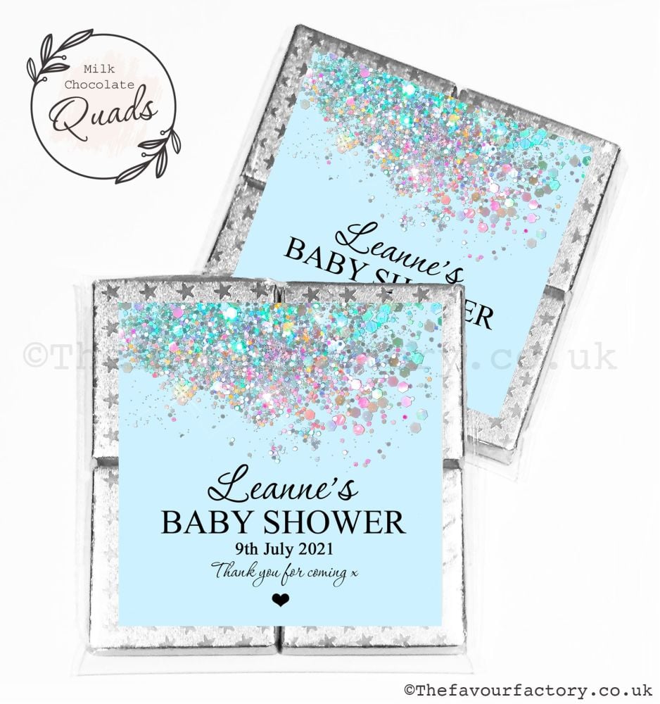 Baby Shower Chocolate Quads Favours Blue Glitter Confetti x1