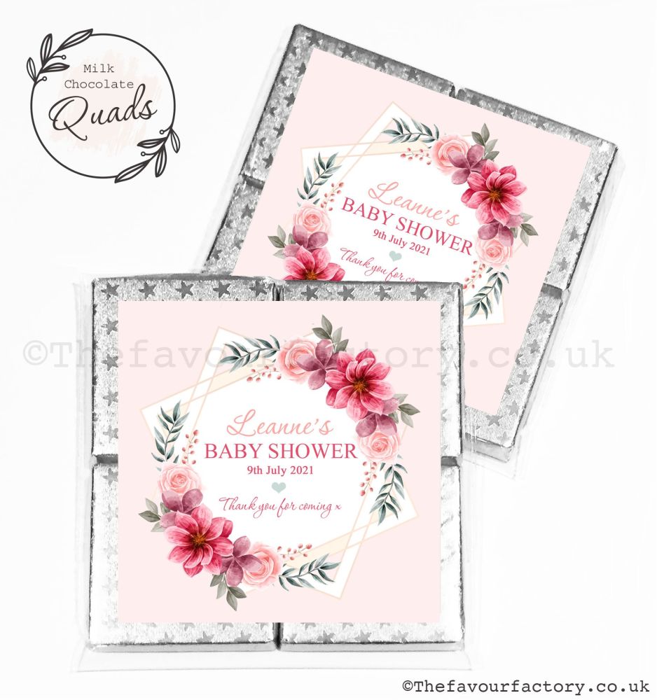 Baby Shower Chocolate Quads Favours Floral Star x1