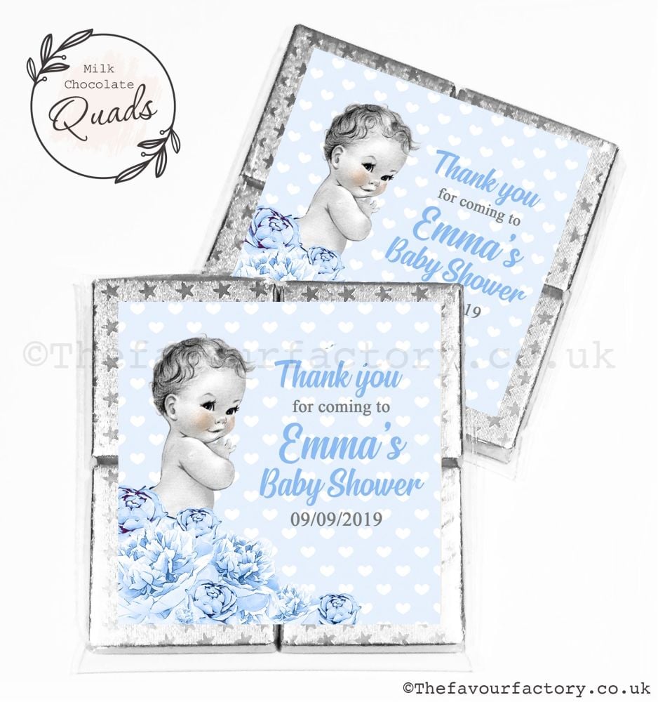 Baby Shower Chocolate Quads Favours Vintage Baby Boy x1