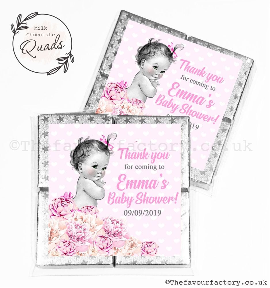 Baby Shower Chocolate Quads Favours Vintage Baby Girl x1