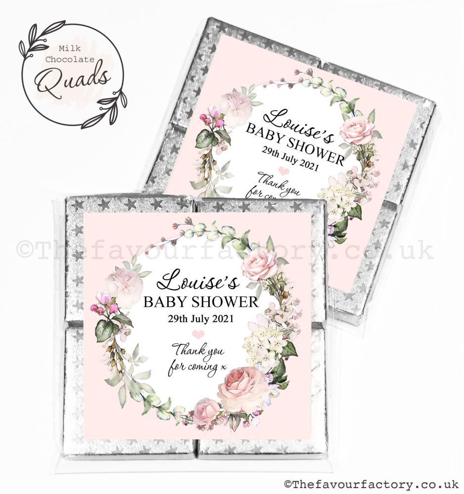 Baby Shower Chocolate Quads Favours Vintage Floral Wreath x1