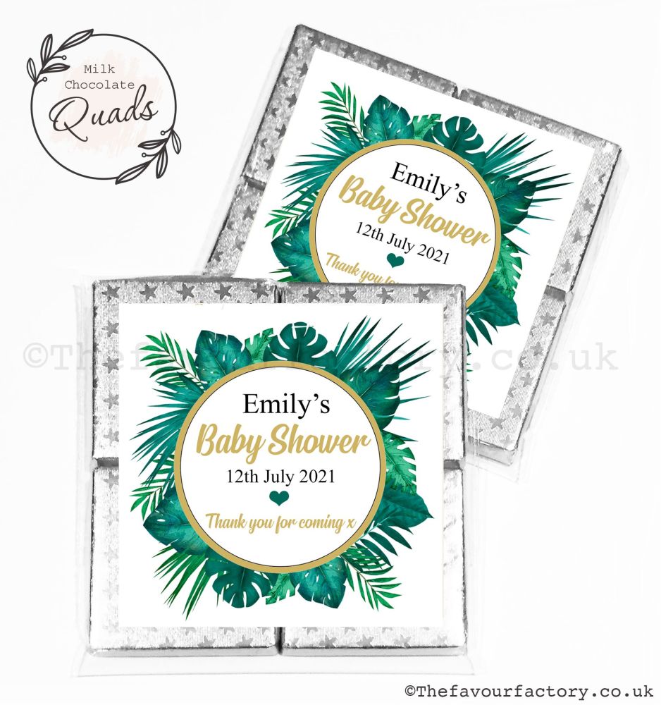Baby Shower Chocolate Quads Favours Tropical Palm Leaves x1