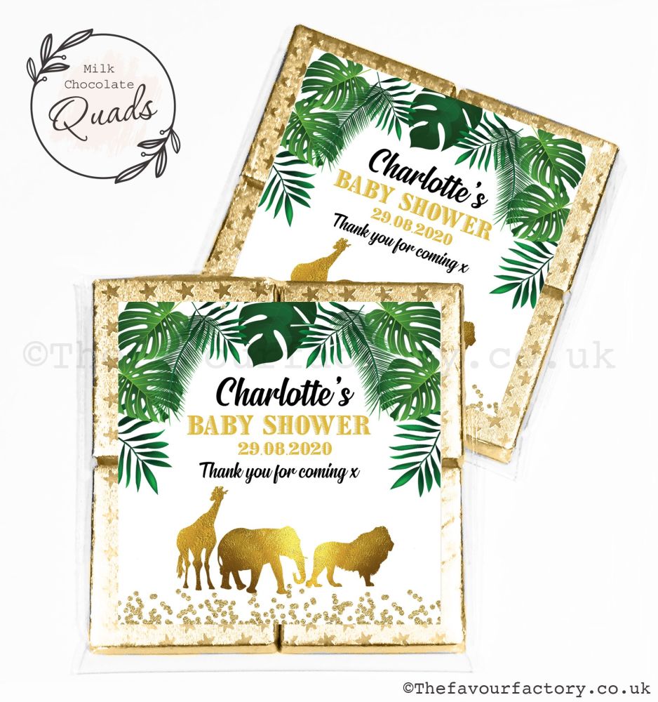 Baby Shower Chocolate Quads Favours Gold Safari Animals x1
