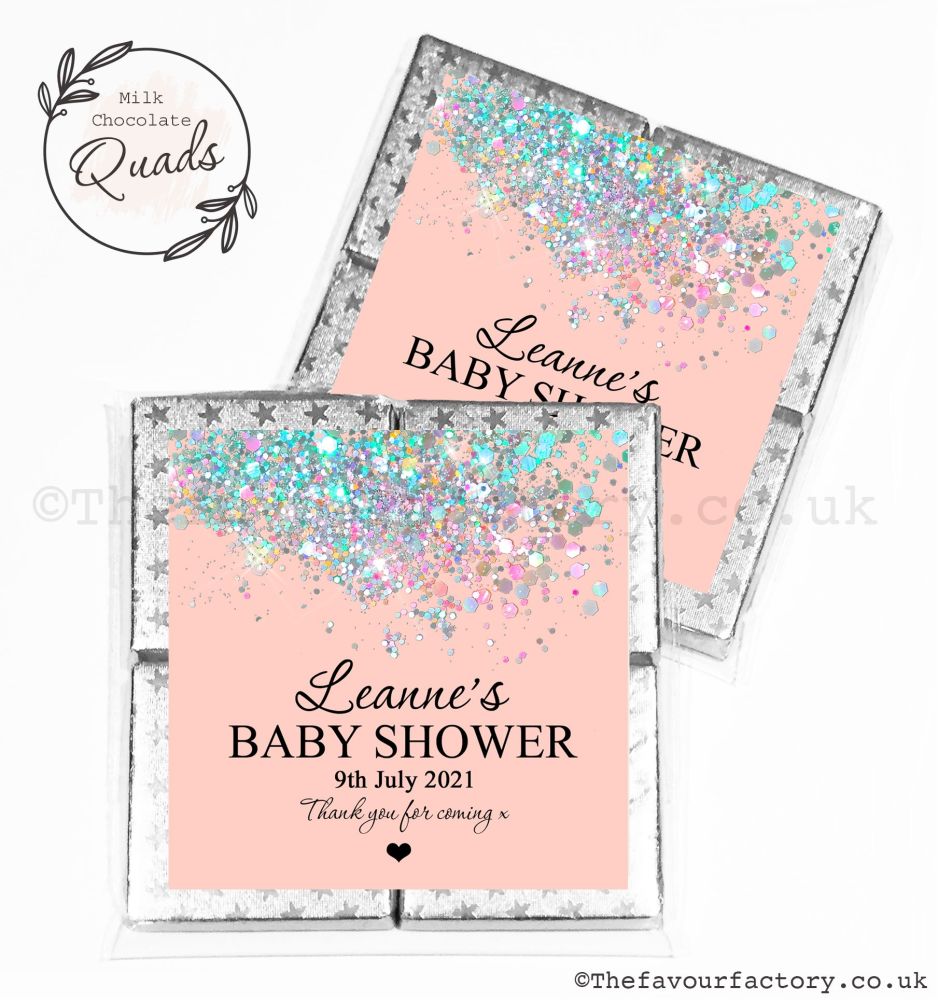 Baby Shower Chocolate Quads Favours Rose Gold Sparkle Glitter Confetti x1