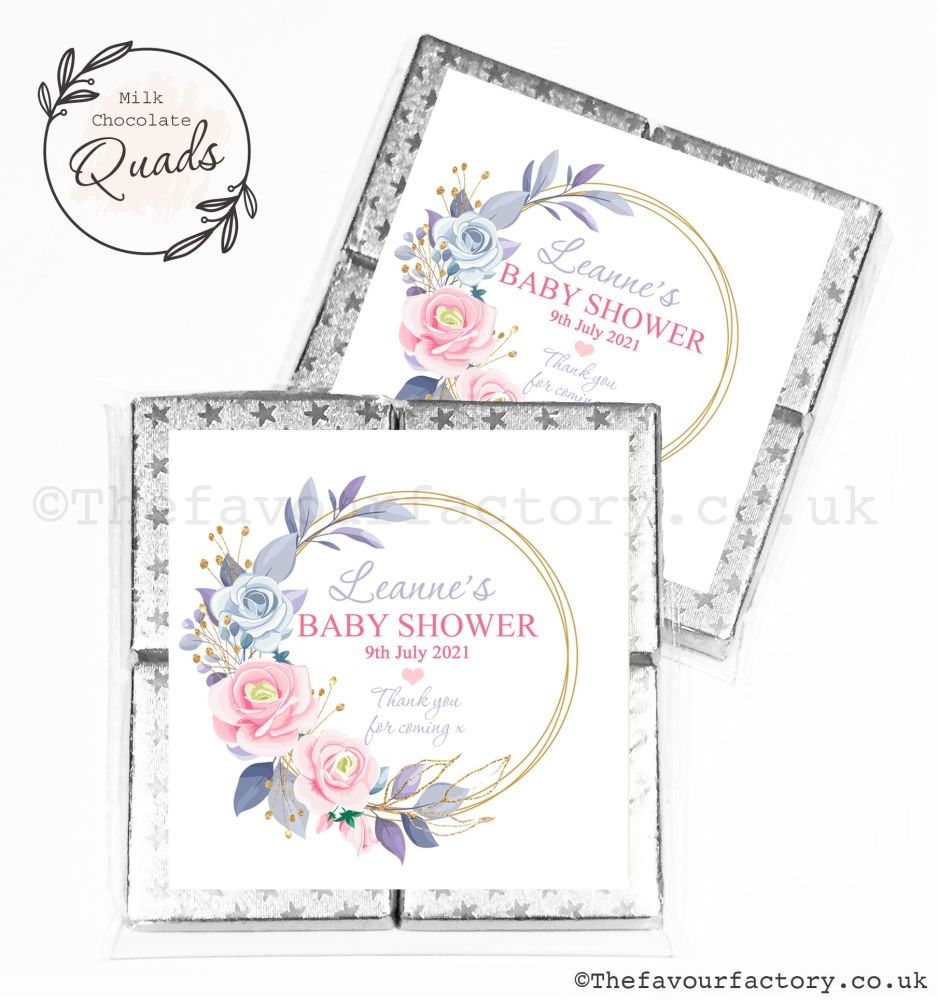 Baby Shower Chocolate Quads Favours Floral Gold Frame x1