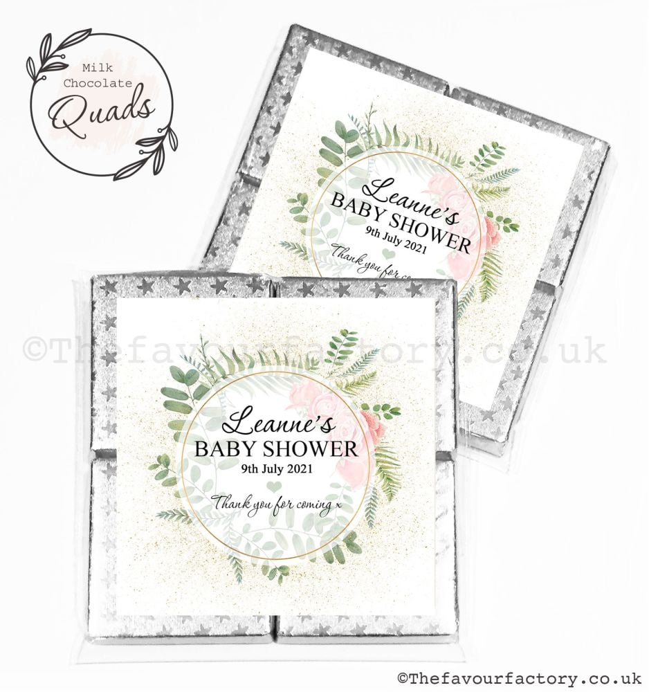 Baby Shower Chocolate Quads Favours Gold Dust Roses x1