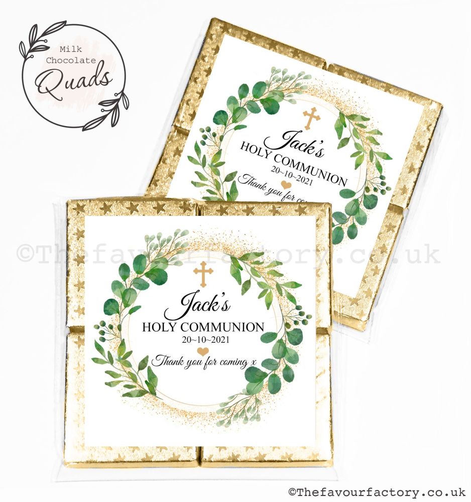 Communion Chocolate Quads Favours Botanical Gold Dust x1