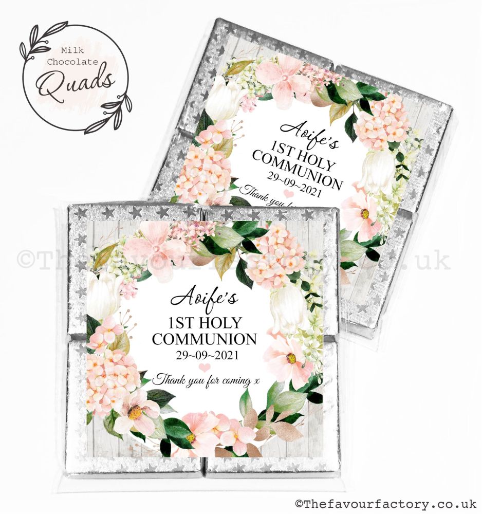 Communion Chocolate Quads Favours Blush Hydrangeas x1