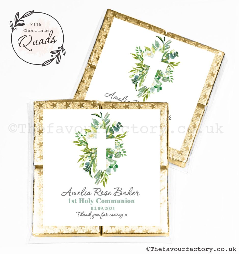 Communion Chocolate Quads Favours Botanical Cross x1