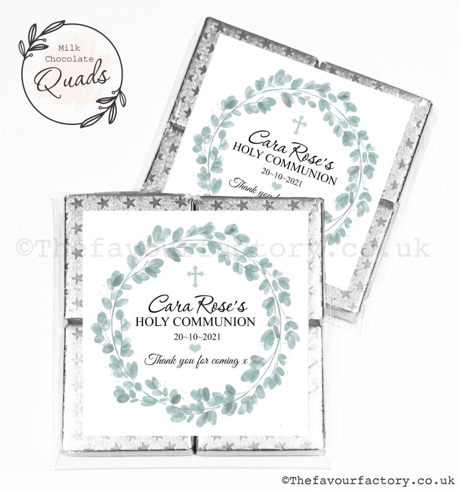 Communion Chocolate Quads Favours Eucalyptus Wreath x1
