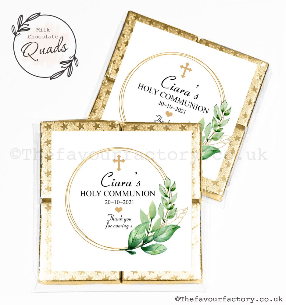 Communion Chocolate Quads Favours Botanical Gold Frame x1