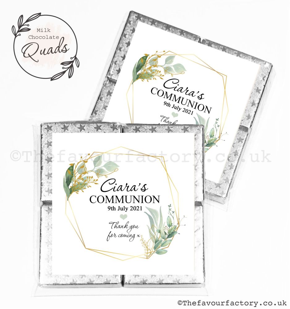 Communion Chocolate Quads Favours Geometric Botanical Frame x1