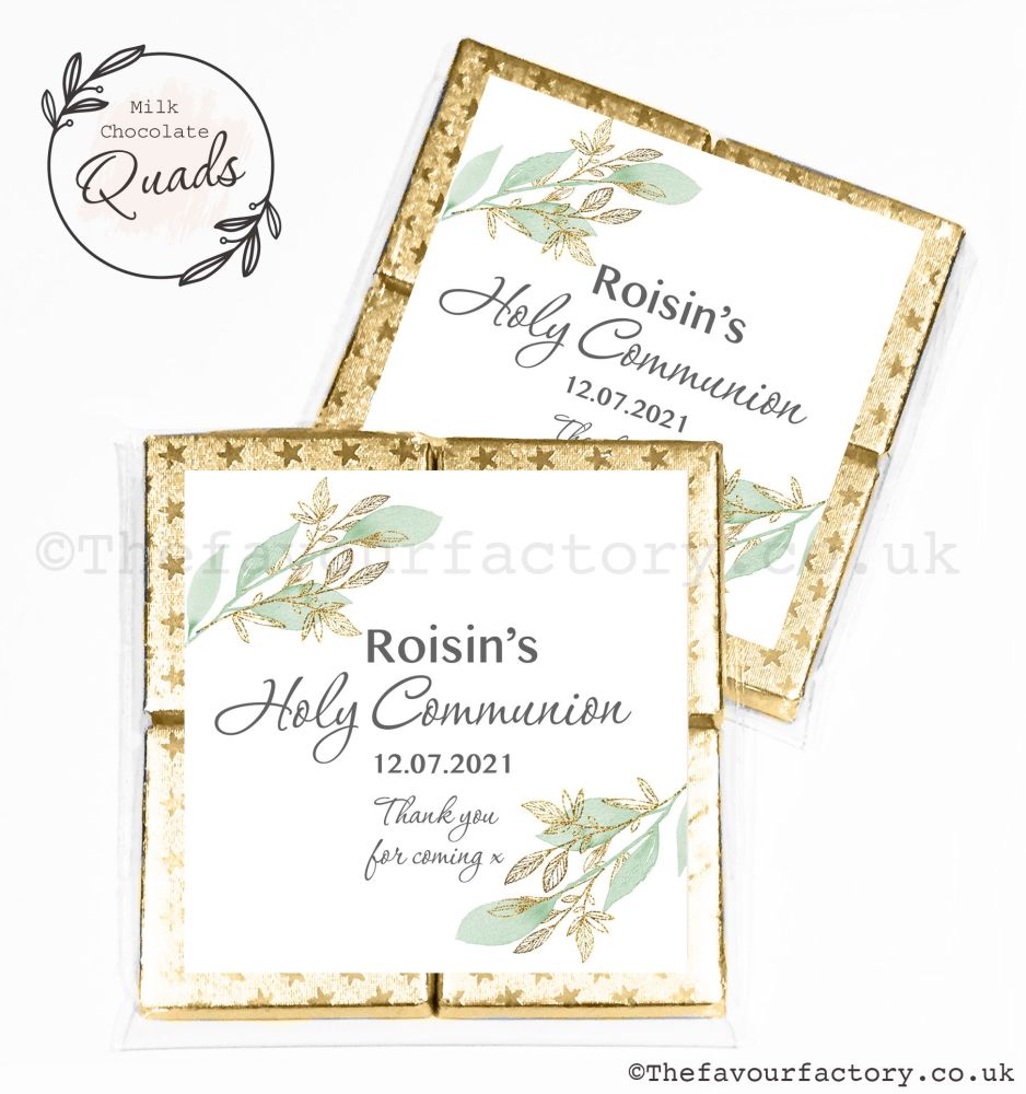 Communion Chocolate Quads Favours Botanical Gold Leaf x1