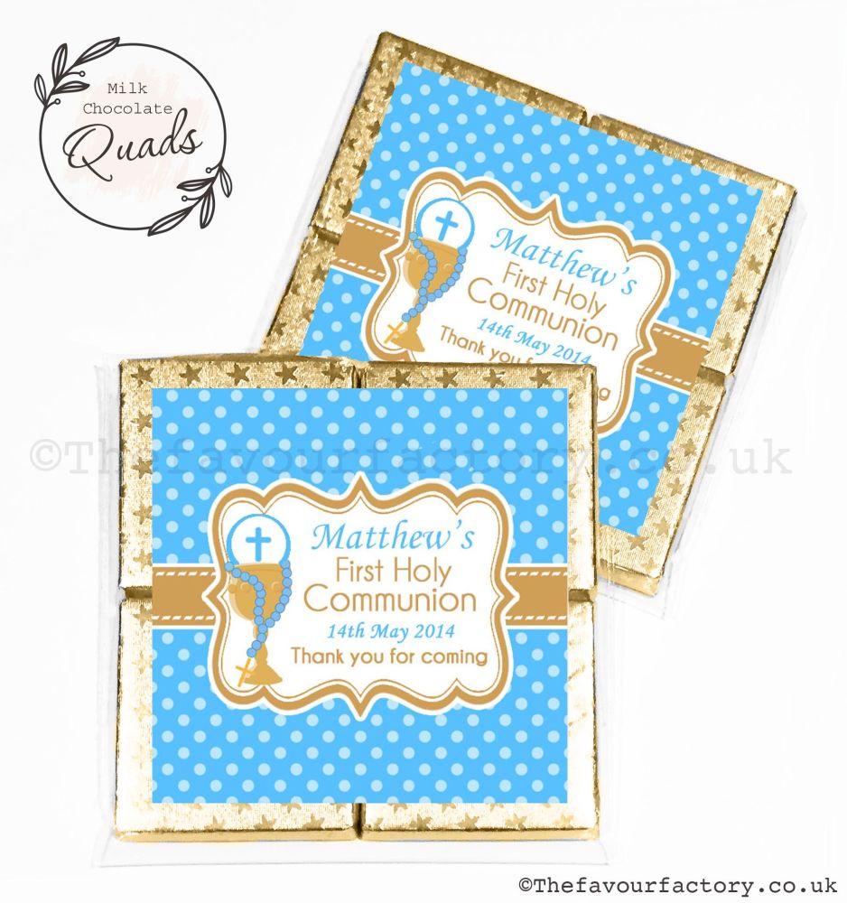 Communion Chocolate Quads Favours Blue Chalice And Beads x1
