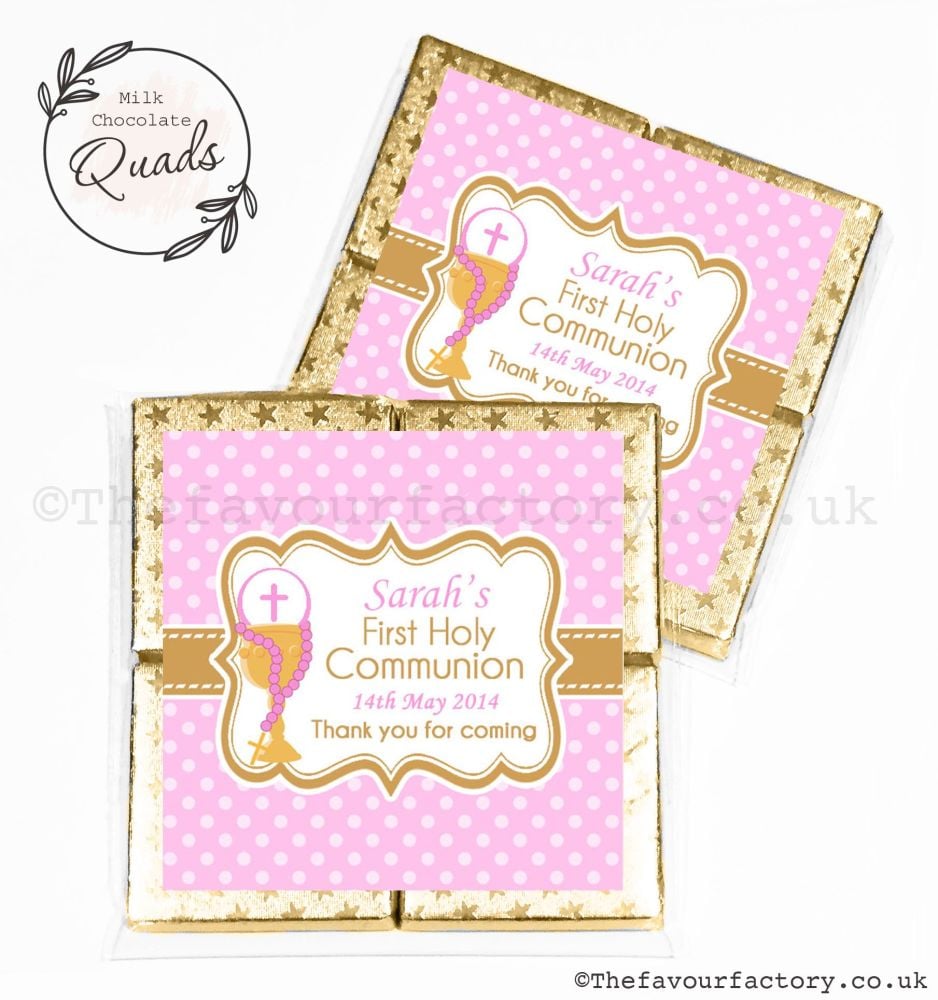 Communion Chocolate Quads Favours Pink Chalice And Beads x1