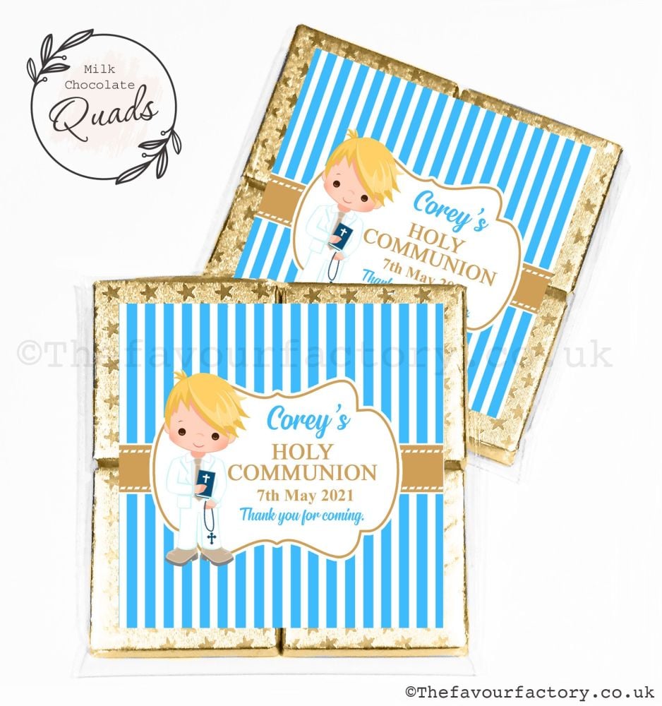 Communion Chocolate Quads Favours Blonde Boy x1
