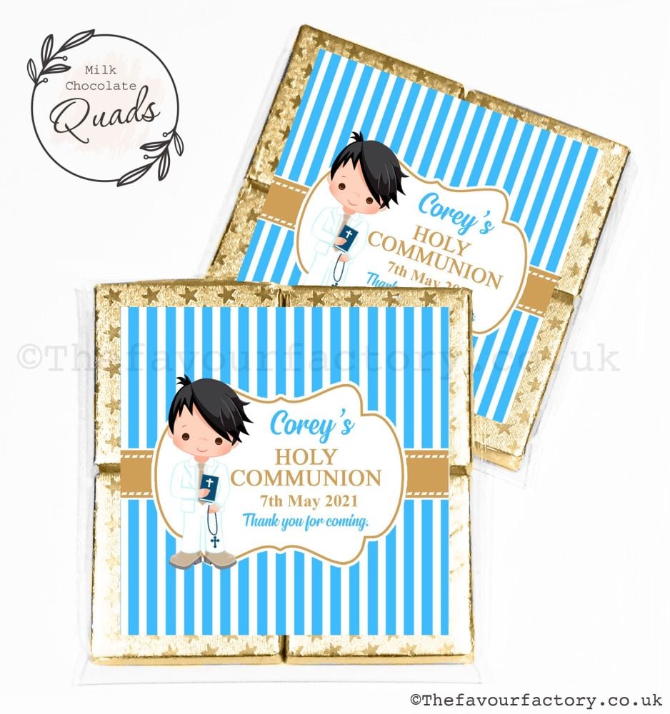 Communion Chocolate Quads Favours Black Hair Boy x1
