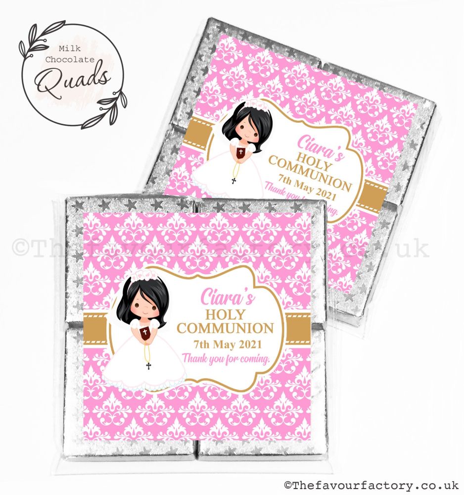 Communion Chocolate Quads Favours Black Hair Girl x1