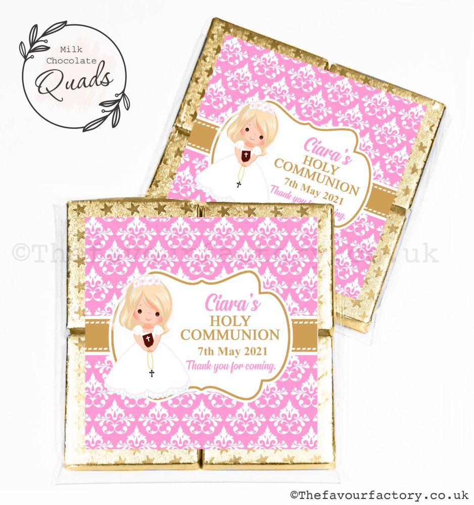 Communion Chocolate Quads Favours Blonde Hair Girl x1